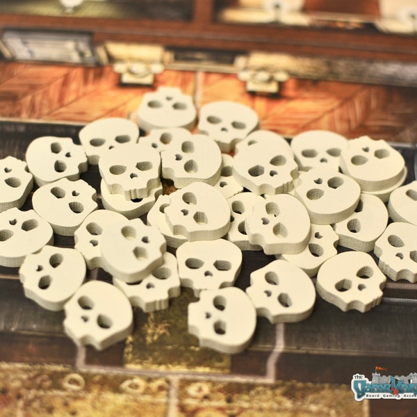 Mini jetons en bois blancs crânes personnalisés pour jeux de société | Compteurs de coups Crânes en bois