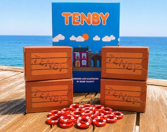 Set di 26 gettoni ad anello in legno serigrafati per il gioco da tavolo TENBY Life-Rings /
