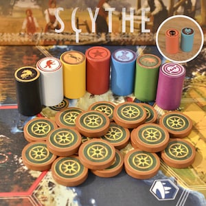 Scythe Board Game Wooden, Screen Printed Action Pawns and Encounter Tokens Upgrade