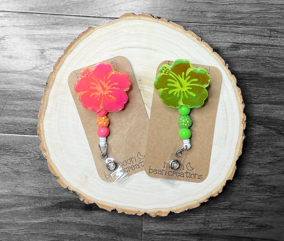 Hibiscus Flower Badge Reels Colorful Hibiscus Badge Reels, Custom Badge