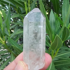 CLEAR Starbrary Crystal, with Etchings, Silicon Inclusions, Tantric Twin, Minor Point Ding, from Brazil.