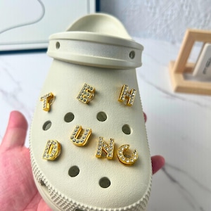 Gold Metal Letter Shoe Charms with Rhinestones / DIY Alphabet Clog Accessories / Personalized Crystal Letters Gift/Customized name gifts