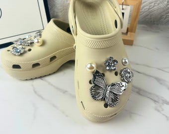 Butterfly and Pearl Clogs Shoe Decorations/Resin & Metal Shoe Decorations | Sparkle Jibbitz | For Women | Original Design | Birthday Gift