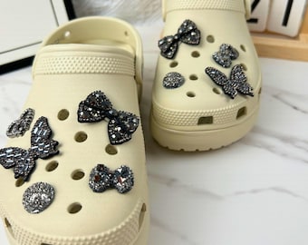 Resin Rhinestone Clog Charms, Butterfly & Bow Shoe Embellishments,Rhinestone Bow,Handmade Shoes Charm Accessories for Women, Summer Gift