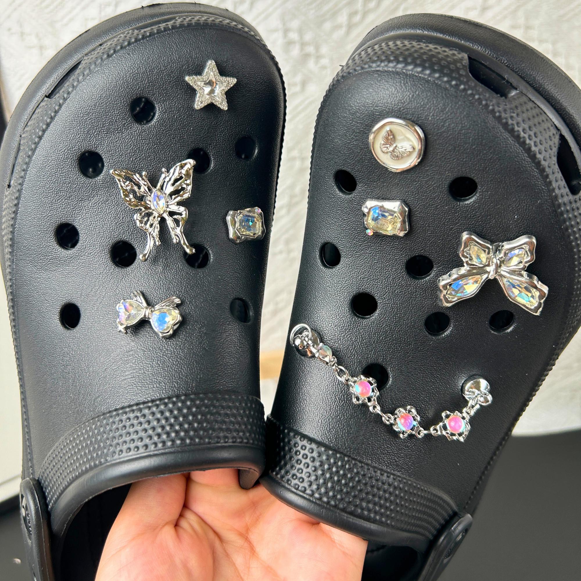 Resin Crystal & Silver Clog Charms, Butterfly Star Design, Handcrafted Shoe Embellishments, Ideal Gift for Women Teens, Customizable