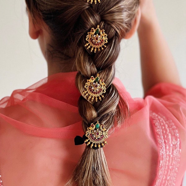 Conjunto de 9 alfileres Joyería para el cabello indio / Accesorio para el cabello indio / Joyería paquistaní / Choti / Trenza / Pasador para el cabello / Broche para el cabello / Trenza Kundan /