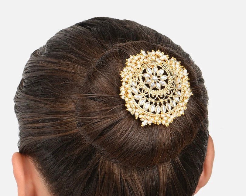 Gold Tone Kundan Hair Bun Pin Etsy UK