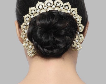Indian Bun Pin | Bridal Hair Accessory | Bridal Juda Pin | Hair Accessory | Hair jewelry | Gold Tone Kundan Hair Bun Pin | Bridal Bun Pin