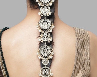Gold Hair Braid | Kundan Braid | Bridal Wedding Hair Braid | Bridal Jewelry | Indian Jewelry | Kundan Choti | Hair Jewelry | Head Jewelry