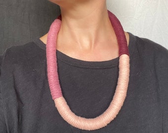 Pipit Sheffield Street Art block colour wrapped necklace gradients of pink made with recycled cotton