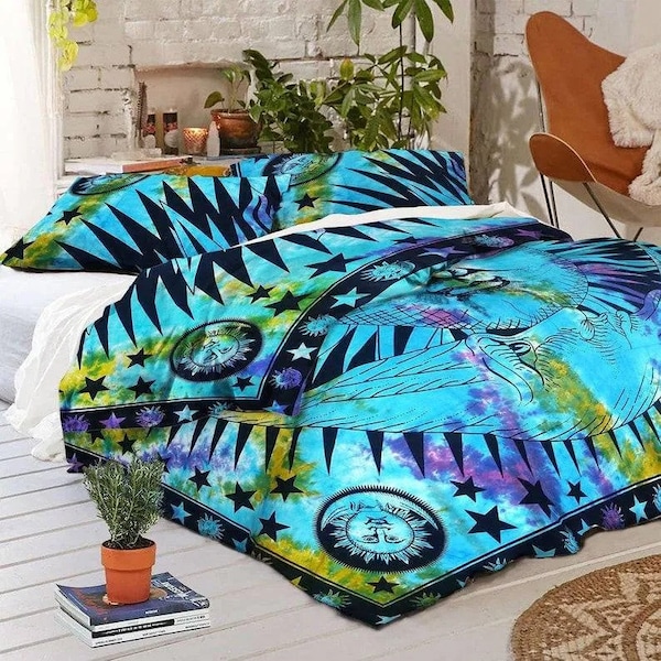 Indian Sun&Moon Tie Dye Mandala Duvet Cover Set With Pillow Covers Mandala Blanket Boho Donna Duvet Cover Set