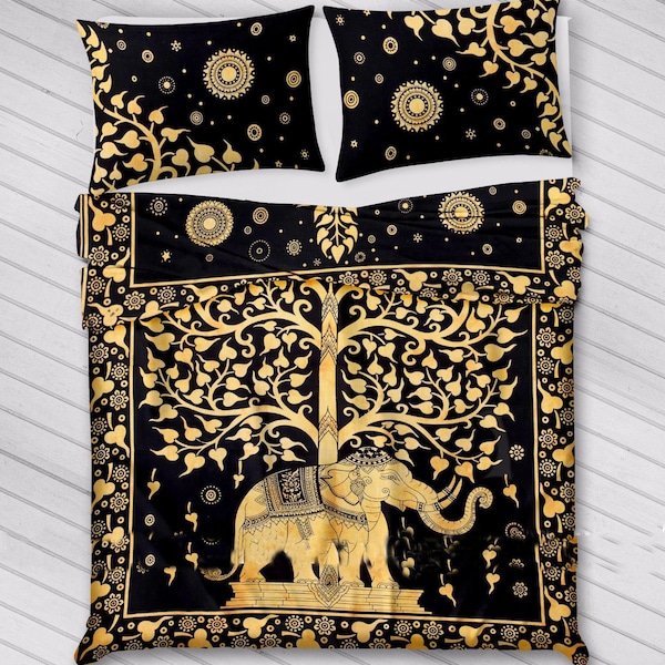 Indian Cotton Duvet Cover Tree Of Life Unique Cotton Bedding Bed Cover Boho Bedding Donna Cover Queen Size Bedding Set Elephant Print