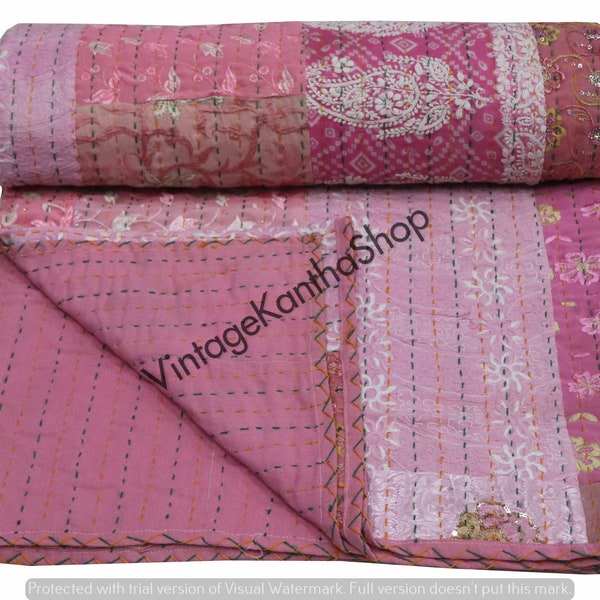 Indian Vintage Patchwork Kantha Quilt Handmade Assorted design Khambadiya Embroidery Kantha Quilt