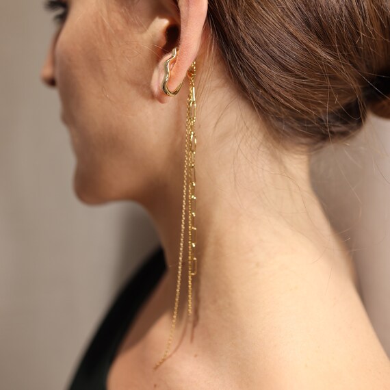 Tassel Drop Long Chains Cuff Earrings Gold Plated Earrings