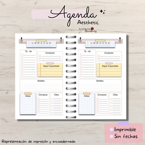 Agenda Aesthetic Imprimible | Planner Digital PDF Sin Fechas | Organizador Mensual y Diario | Agenda Printable | Bullet Journal