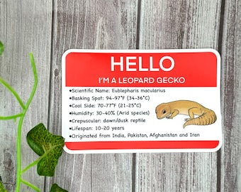 Hello I'm A Leopard Gecko Tank Sticker | Reptile Info Label