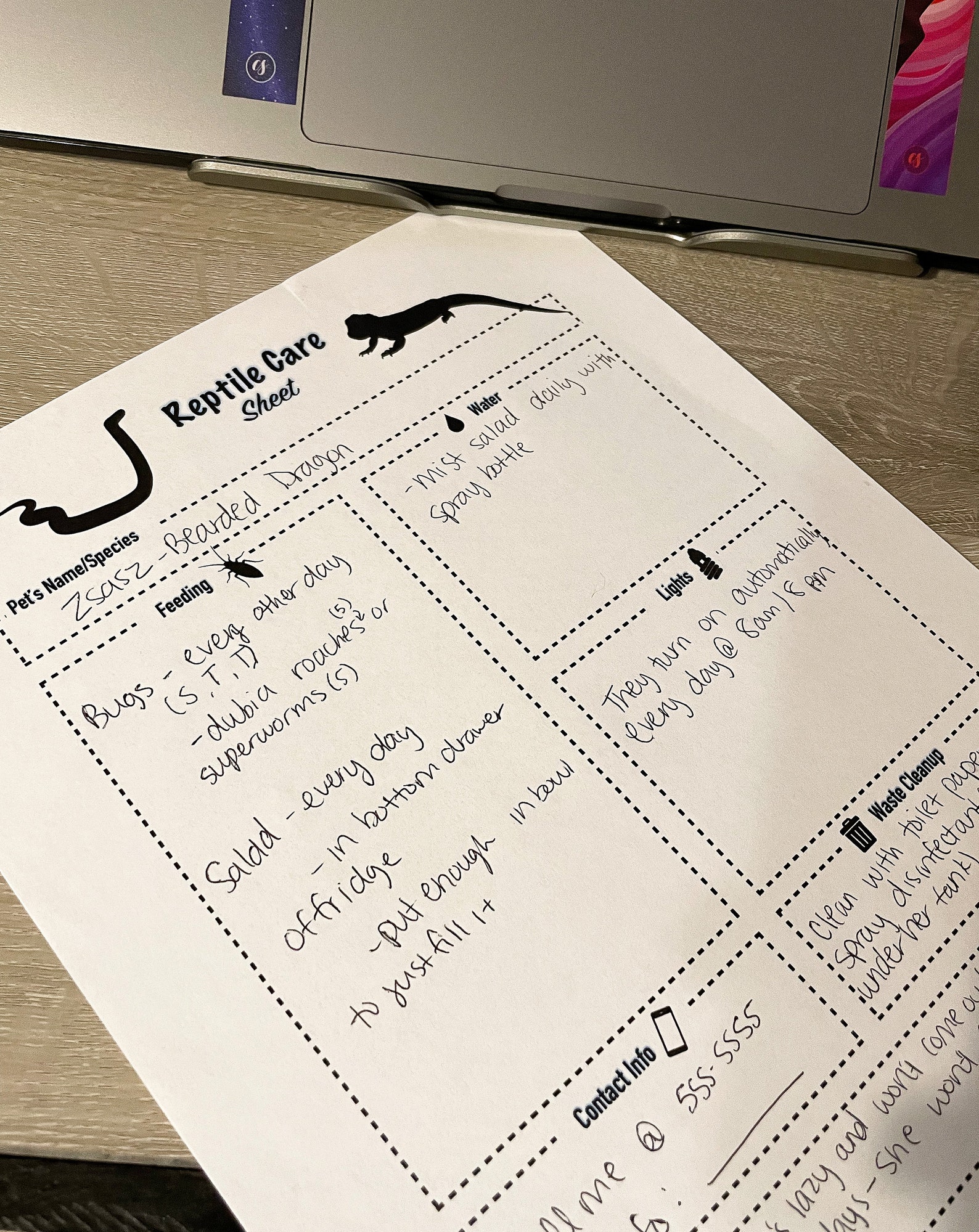 Printable Reptile Care Sheet Pet Sitter Care Guide Template Etsy