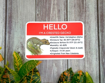 Hello I'm A Crested Gecko Tank Sticker | Reptile Info Label