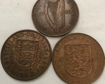 3 X Old Penny Coins 2 X Jersey 1 X Irish