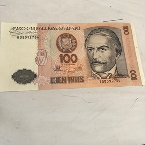 1987 Banco Central Of Peru 100 Intis Cien Bank Note Uncirculated