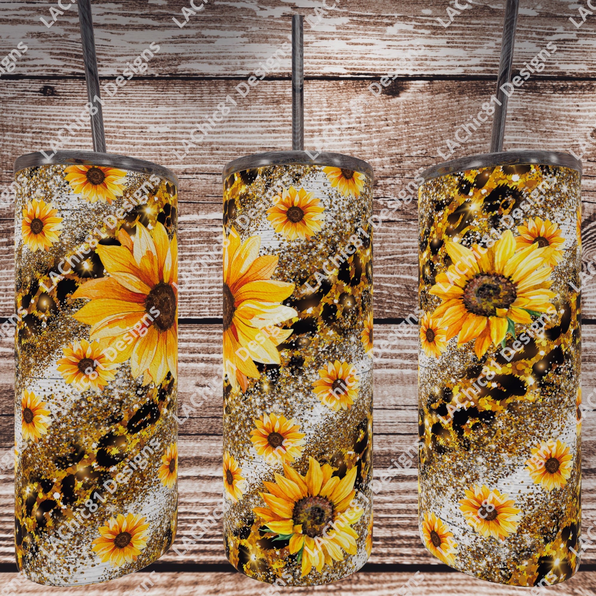 Gold Glitter Sunflower Leopard Tumbler Etsy