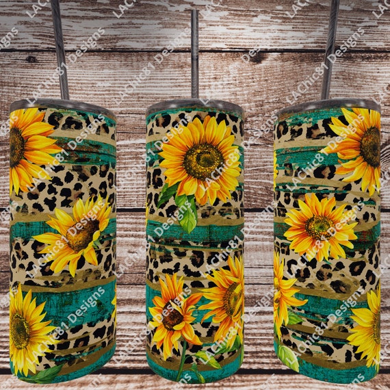 Sunflower Leopard And Turquoise Tumbler Etsy