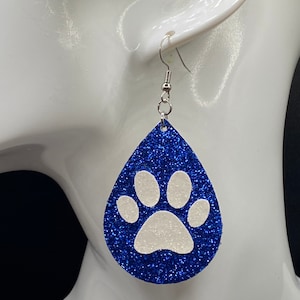 Blue with White Panther Paw Earrings