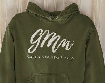 Green Mountain Moss Logo Hoodie, Plant Hoodie, Plant Gift, Botanical Hoodie, Plant Hoodie, Plant Lover Hoodie, Gardening Hoodie, GMM Hoodie