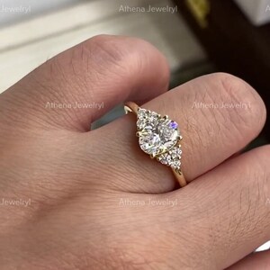 Oval Cut Moissanite Cluster Wedding Ring, 18K Solid Yellow Gold Engagement Ring, Unique Women Diamond Proposal Ring, Anniversary Gift image 3