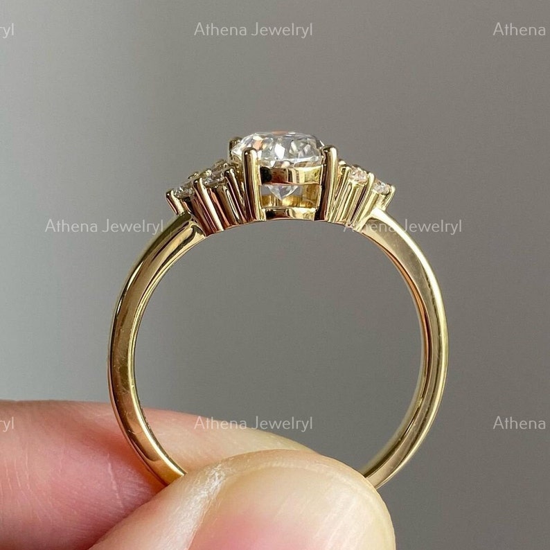 Oval Cut Moissanite Cluster Wedding Ring, 18K Solid Yellow Gold Engagement Ring, Unique Women Diamond Proposal Ring, Anniversary Gift image 4