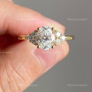 Oval Cut Moissanite Cluster Wedding Ring, 18K Solid Yellow Gold Engagement Ring, Unique Women Diamond Proposal Ring, Anniversary Gift image 1