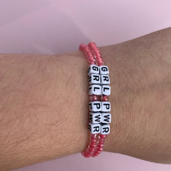 GRL PWR Girl Power Pink Stretchy Bracelet