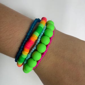 Bright Colors Beaded Bracelet Pack | Neon Bracelets | Summer Jewelry | Bracelet 5 Pack | 7 Inch Stretchy Bracelets