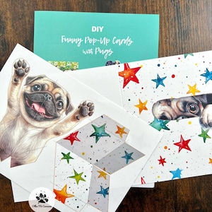 DIY 3D-Pop-up-Hundekarten, Geburtstagskarte, Mops-Kunstkarte, lustige Hundekarten, süße Mops-Aquarellkarten vom Künstler, 3er-Set