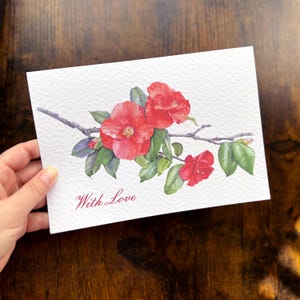Tarjeta de cumpleaños con flores - Tarjeta del Día de la Madre - Tarjeta de camelia noble con amor - tarjeta de felicitación para ella - Tarjeta de camelia en acuarela del artista