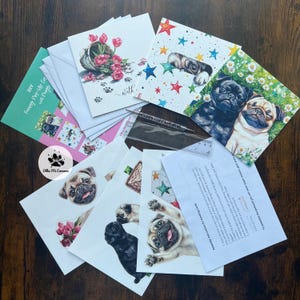 DIY 3D-Pop-up-Hundekarten, Geburtstagskarte, Mops-Kunstkarte, lustige Hundekarten, süße Mops-Aquarellkarten vom Künstler, 3er-Set
