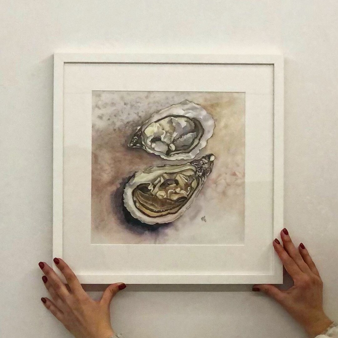Oysters. Printable Original Watercolor Painting by Olha Mi Corazon