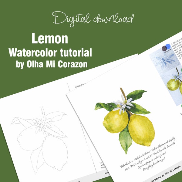 Watercolor tutorial Lemon. by Olga Mi Corazon. Beginner level. flowers coloring pages for adults