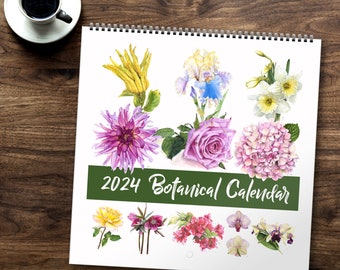 2024 Botanischer Wandkalender, Blumenkalender, quadratischer Planerkalender, floraler dekorativer Wandkalender, perfektes Geschenk für Neujahr