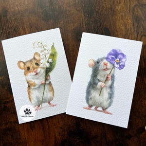 Carte d'anniversaire A5 avec souris et fleurs - Carte de vœux avec souris - Votre carte d'anniversaire - Cartes d'artiste