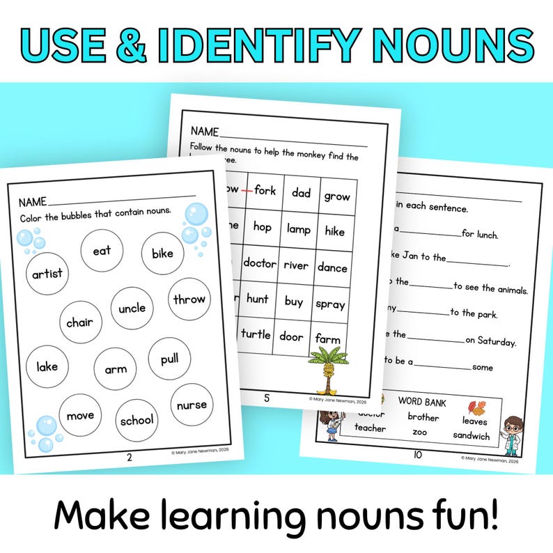 First Grade Common and Proper Noun Worksheets With Answer Key and ...