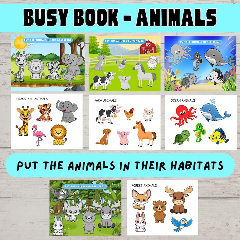 Busy Book for Kids, Animal Habitats, Preschool Activity Pages, Quiet ...