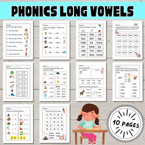 Phonics Worksheets for Kindergarten First Grade Printable, Long Vowel Words, Learn to Read Worksheets for Kids, CVCe Words