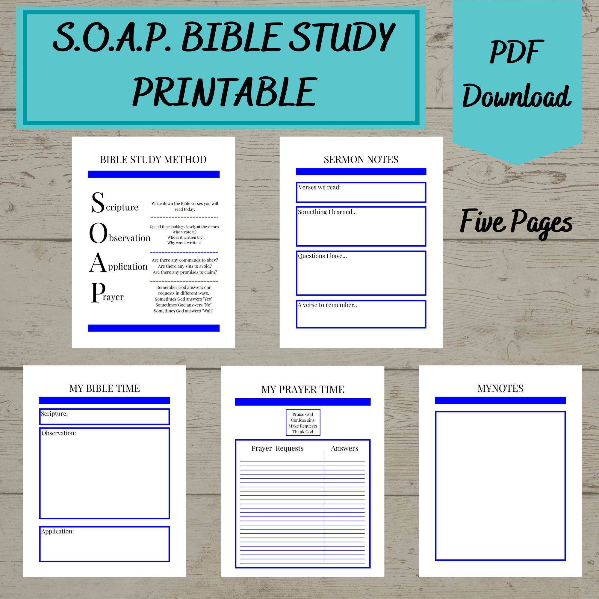 Printable Bible Study SOAP Bible Study Method Sermon Notes Prayer ...