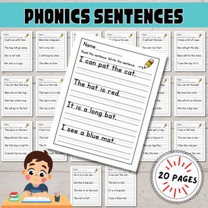 Printable Phonics Worksheets, CVC Sentences, 1st Grade Writing Practice, Short Vowel Reading Activity, Write the Sentence