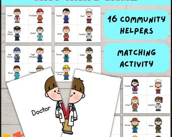 Community Helpers Matching Game: symmetriepuzzels, beroepskaarten, banen (digitale download)
