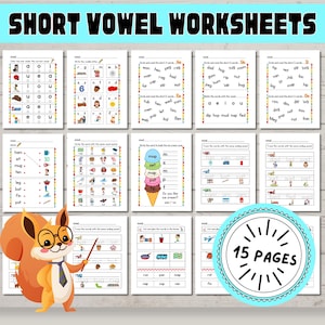 CVC Worksheets for Kindergarten and First Grade, Learn to Read Worksheets, Short Vowel Words, Reading Printable, Phonics Worksheet, 15 Pages