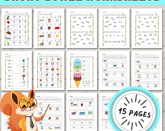 CVC Worksheets for Kindergarten and First Grade, Learn to Read Worksheets, Short Vowel Words, Reading Printable, Phonics Worksheet, 15 Pages