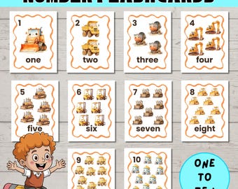 Construction Vehicle Number Flashcards: Preschool Counting 1-10 (Digital Download)