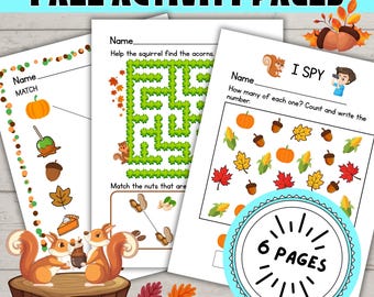 Fall Activity Pages for Kindergarten and First Grade